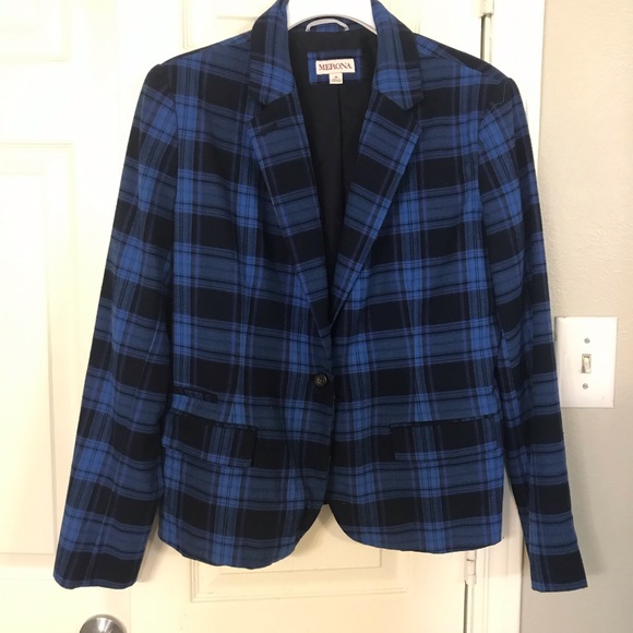 Merona Jackets & Blazers - MERONA || Fitted Blue Plaid Blazer